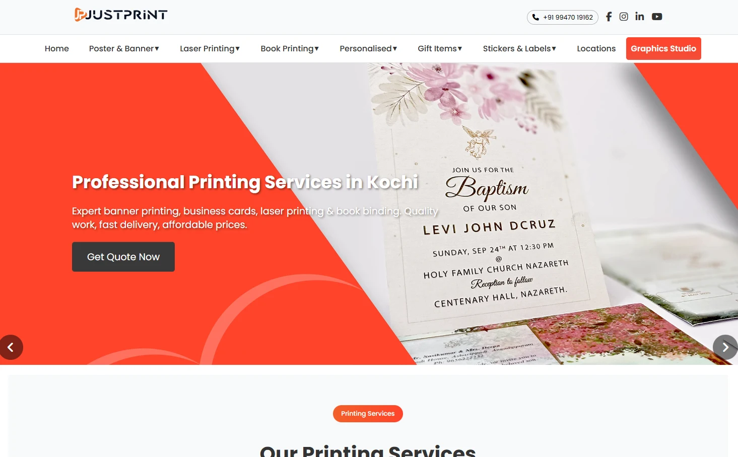 JustPrint Kochi website image
